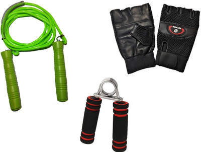 

VIGOR Combo of Leather gym gloves, hand gripe & high quality skipping rope Gym & Fitness Kit