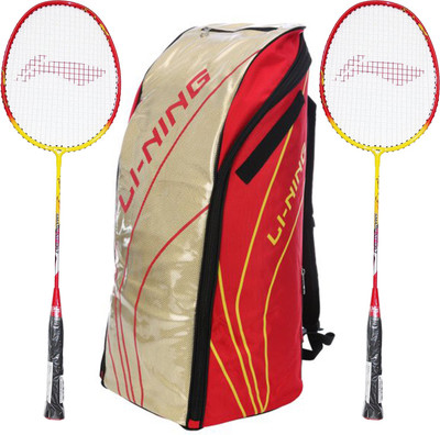 

Li-Ning Badminton Racquet+Kitbag Combo (ABSJ402 Badminton Kitbag, Red + Set of 2 Smash XP 807 Badminton Racquets) Badminton Kit