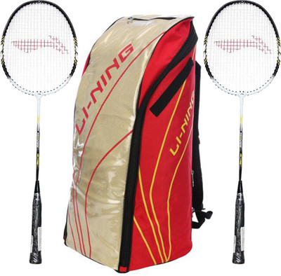 

Li-Ning Badminton Racquet+Kitbag Combo (ABSJ402 Badminton Kitbag, Red + Set of 2 Smash XP 808 Badminton Racquets) Badminton Kit
