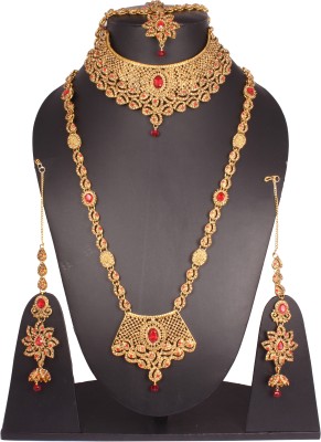 Shiv_Jewels Ruby Copper Plated Alloy Necklace Set