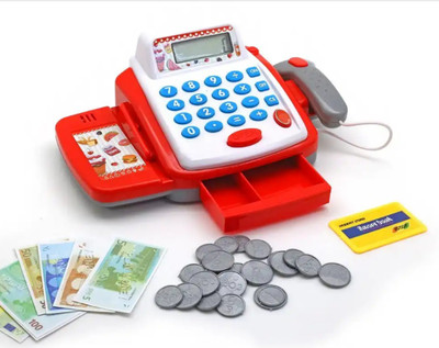 

Dhawani Cash Register with Checkout Scanner Credit Card Reader Microphone Play Money and Playset