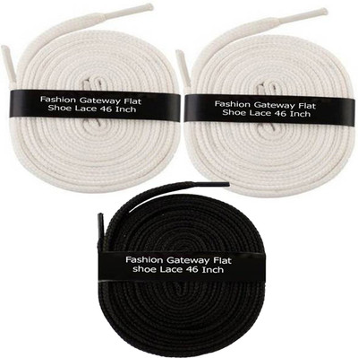 Fashion Gateway Flat Shoe Lace for Sports shoe (120cm) FG-25 Shoe Lace(White, White, Black Set of 3)