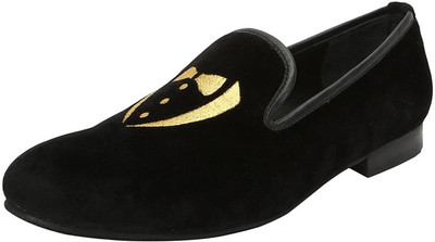 

Bare Skin Bareskin golden tuxedo design embroidery italian cotton velvet slip-on shoes for men Loafers For Men(Black