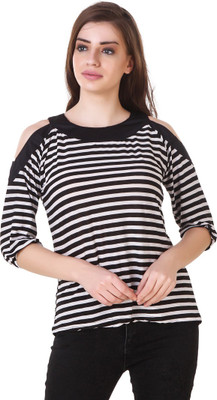 KRITIKA WORLD Party 3/4 Sleeve Printed Women Black Top