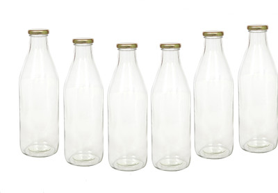 Agile Italian Freeze Safe Air Tight Flip Cap Clear Glass Water, Milk And Juice Bottle Transparent (1000 Ml) ,Pack Of 6 1000 ml Bottle(Pack of 6, Multicolor, Glass)