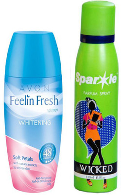 

Avon Anew Feelin Fresh Whitening Clean with Natural Extracts to whiten Skin Deodorant Roll-on - For Women (40 g) With one sparkle perfume spray 150 ml(Set of 2)