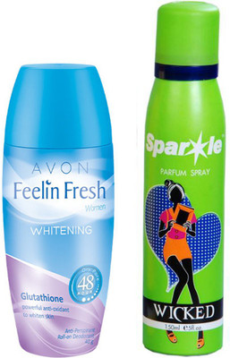 

Avon Anew Feelin Fresh Whitening Glutathione Roll On Deodorant For Her 40 G With One Sparkle Perfume Spray 150 Ml(Set of 2)