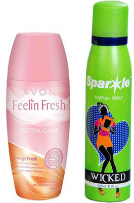 

Avon Anew Feelin Fresh Extra care energy fresh roll on deodorant for her 40 g With one sparkle perfume spray 150 ml(Set of 2)