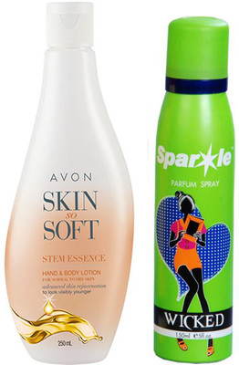 

Avon Anew Skin so Soft stem essence hand & body lotion 250 ml With one sparkle perfume spray 150 ml(Set of 2)