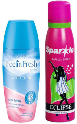 

Avon Anew Feelin Fresh Whitening Clean with Natural Extracts to whiten Skin Deodorant Roll-on - For Women (40 g) With one sparkle perfume spray 150 ml(Set of 2)