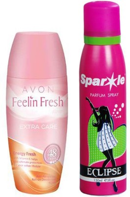 

Avon Anew Feelin Fresh Extra care energy fresh roll on deodorant for her 40 g With one sparkle perfume spray 150 ml(Set of 2)