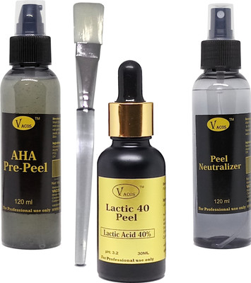

VACOS Lactic 40 Peel Lactic Acid 40% 30 ml with Pre Peel Neutralizer Brush Chemical Peel Skin Peeling(30 ml)