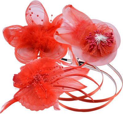 

Saamarth Impex Feather & Flower Décor Nylon Meshed Multi Color Designer Hair Buckle Hair Accessories Set of 3 Head Band(Red)