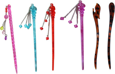 

Moti Combo of Multi Color Juda Sticks Bun Stick(Multicolor)