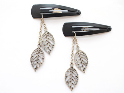 Pretty Ponytails Leaf Pair Party Boho Hair Accessory Hair Jewelry Party Jewelry Silver Hair Clip(Silver)