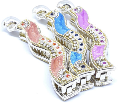 

M K Designs Fancy Banana Clip embedded with Meenakari for Women and Girls Banana Clip(Blue, Pink, Orange)