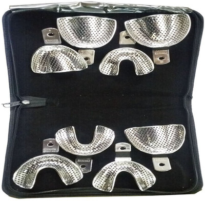 

SS WHITE Dental impression Tray Perforated With Rim Lock Full Denture 8pcs Set Medical Equipment Combo