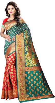 jayant creation Self Design Banarasi Silk Blend, Art Silk Saree(Blue)