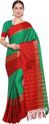 Ratnavati Printed, Woven Bollywood Cotton Blend, Cotton Silk Saree(Red, Green)
