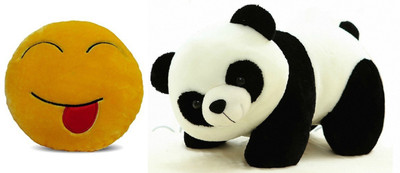 

MTC Tongue Out Smile Cushion (32cm)Combo With Panda (25cm) Stuffed Toy - 25 cm(Yellow)