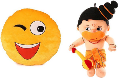 MTC Wynk Smile Cushion (32cm)Combo With Hanuman (30cm) Stuffed Toy - 30 cm(Yellow)