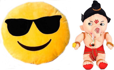 

MTC Cool Smile Cushion (32cm)Combo With Ganesha (32cm) Stuffed Toy - 32 cm(Yellow)