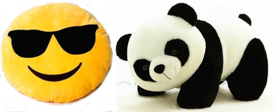 

MTC Cool Smile Cushion (32cm)Combo With Panda (25cm) Stuffed Toy - 25 cm(Yellow)