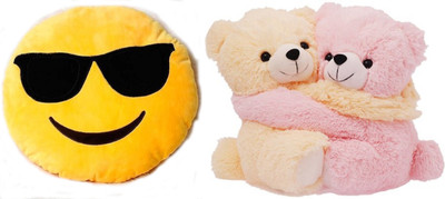 

MTC Cool Smile Cushion (32cm)Combo With Couple Teddy (35cm) Stuffed Toy - 35 cm(Yellow)