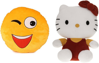 

MTC Wynk Smile Cushion (32cm)Combo With Kitty (30cm) Stuffed Toy - 30 cm(Yellow)