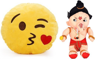 

MTC Soft Kiss Smile Cushion (32cm)Combo With Ganesha (32cm) Stuffed Toy - 32 cm(Yellow)