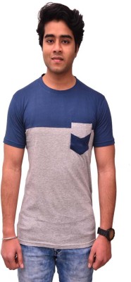 Himgiri International Solid Men Round Neck Blue, Grey T-Shirt