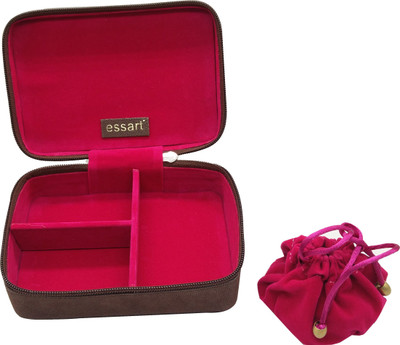

Essart Faux Leather suede finish 15cm x10xm x 6.50cm long rectangular shaped vanity /Jewellery/Earring Box with zipp closure - 1604-Brown Makeup and Jewellery Vanity Box(Brown)