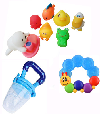 

PRESENTSALE Toys For Baby Chu Chu Toys With Ring Rattel Cum Teether And Fruit Vegetables Food Nibbler Bath Toy(Multicolor)
