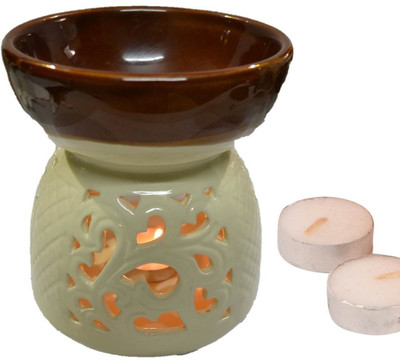 

All Naturals Aroma Diffuser Creme Base & Mustard Top with 2 Tealights, Ceramic, Big Size (6" Height) 200ml Capacity, 4-6 hours Running, High Quality Glossy Finish Candle(Multicolor, Pack of 1)