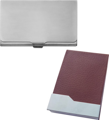 

Printmystic.com 10 Card Holder(Set of 2, Brown, Silver)