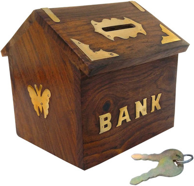 

limra handicrafts wooden butterfly hut Coin Bank(Brown)