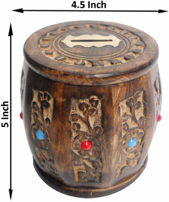 

limra handicrafts wooden carving dholak Coin Bank(Black)