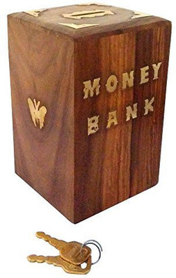 

limra handicrafts wooden big squre butterfly Coin Bank(Brown)