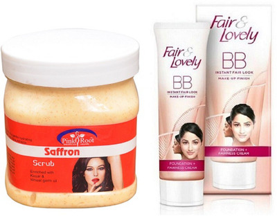 

Pink Root SAFRRON SCRUB 500ML with FAIR & LOVELY BB INSTANT FAIR LOOK CREAM 40G(Set of 2)