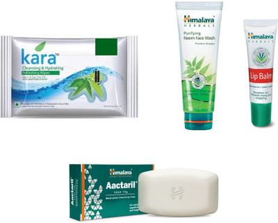 

Himalaya Kara Skin Care Wipes, Purifying Neem Face Wash, Lip Balm, Aactaril Soap(Set of 3)