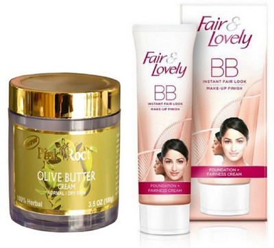 

Pink Root OLIVE BUTTER CREAM 100G with FAIR & LOVELY BB INSTANT FAIR LOOK CREAM 40g(Set of 2)