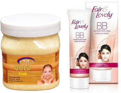 

Pink Root GOLD SCRUB 500ML with FAIR & LOVELY BB INSTANT FAIR LOOK CREAM 40G(Set of 2)