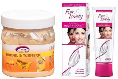 

Pink Root SANDAL & TURMERIC MASK 500ML with FAIR & LOVELY ADVANCED MULTI VITAMIN CREAM 80G(Set of 2)