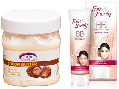 

Pink Root COCOA BUTTER CREAM 500ML with FAIR & LOVELY BB INSTANT FAIR LOOK CREAM 40G(Set of 2)