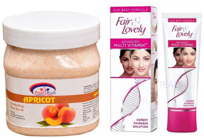 

Pink Root APRICOT SCRUB 500ML with FAIR & LOVELY ADVANCED MULTI VITAMIN CREAM 80G(Set of 2)