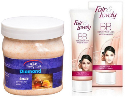 Pink Root DIAMOND SCRUB 500ML with FAIR & LOVELY BB INSTANT FAIR LOOK CREAM 40G(Set of 2)