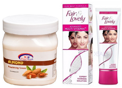 

Pink Root ALMOND CREAM 500ML with FAIR & LOVELY ADVANCED MULTI VITAMIN CREAM 80G(Set of 2)