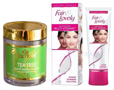 

Pink Root TEA TREE CLAY MASK 100G with FAIR & LOVELY ADVANCED MULTI VITAMIN CREAM 80g(Set of 2)