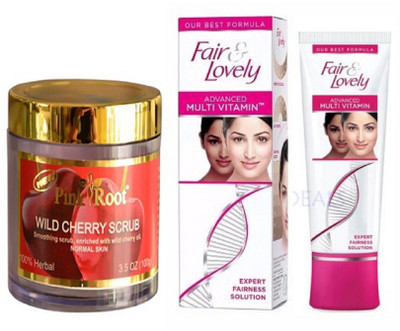 

Pink Root WILD CHERRY SCRUB 100G with FAIR & LOVELY ADVANCED MULTI VITAMIN CREAM 80g(Set of 2)