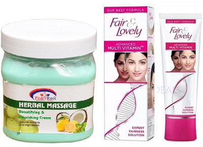 

Pink Root HERBAL MASSAGE CREAM SCRUB 500ML with FAIR & LOVELY ADVANCED MULTI VITAMIN CREAM 80G(Set of 2)